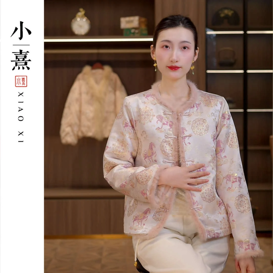 【昭愿】2025新款新中式上衣女式宽松国风双面双穿气质水貂毛毛外套