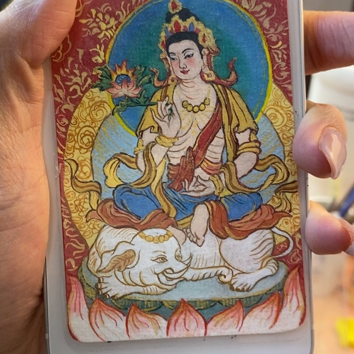 藏式纯手绘普贤老师文创画背贴