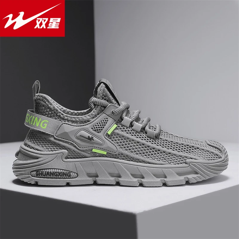 双星网面鞋子男款秋季2025新款透气软底百搭飞织运动休闲鞋男爆款