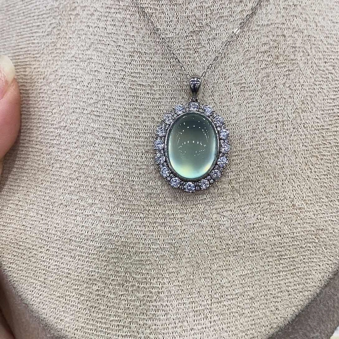 蛇纹石玉银S925镶嵌颈饰