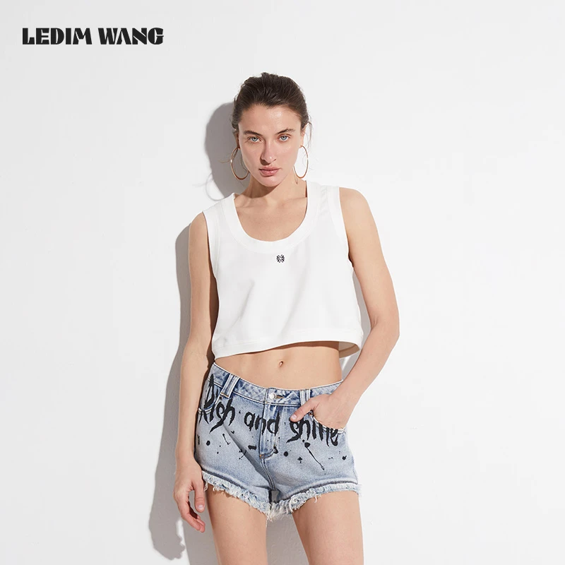 1LEDIM WANG【红标系列】U领高腰马甲女2025夏季新款修身辣妹风背心