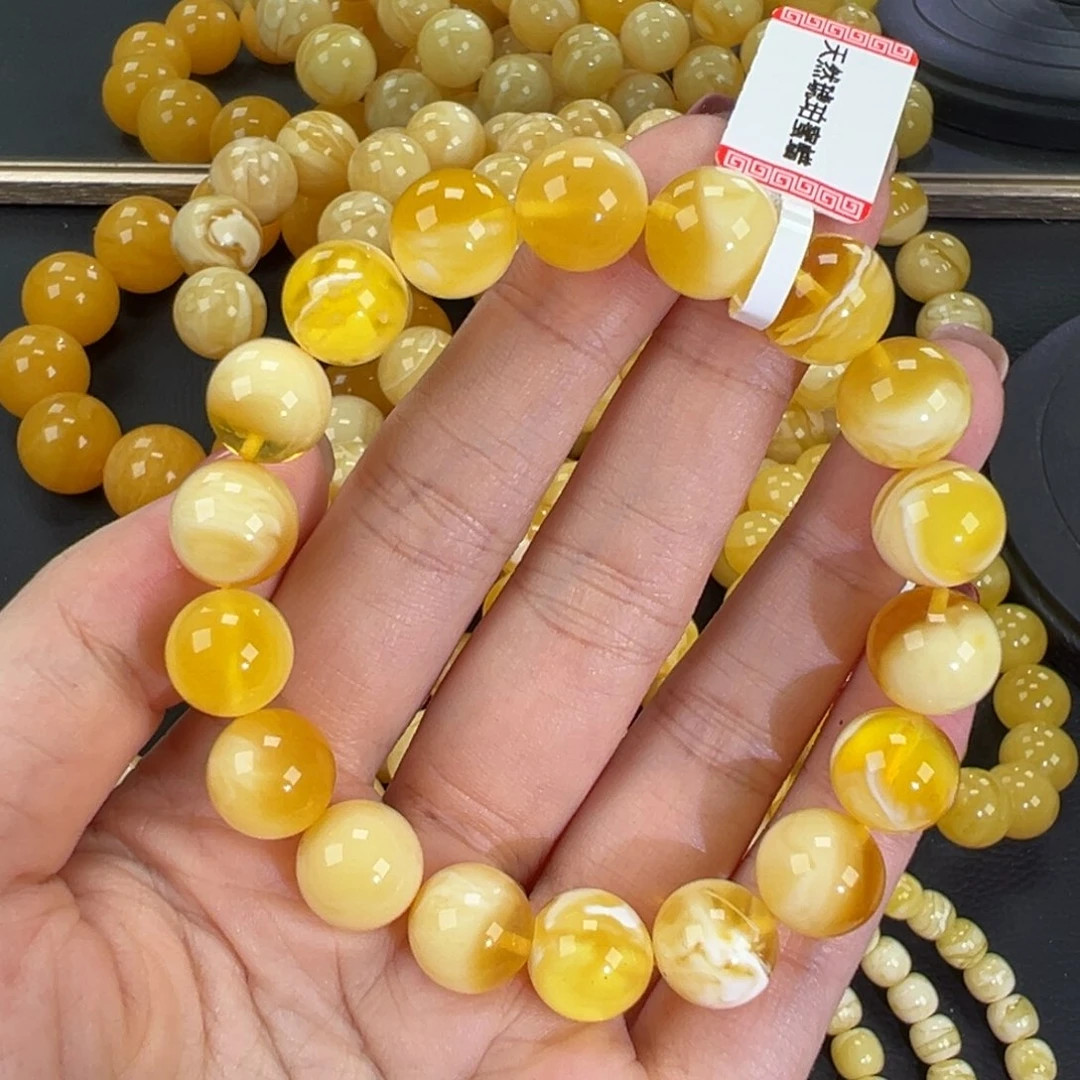 琥珀未镶嵌手链16.3金瓷白