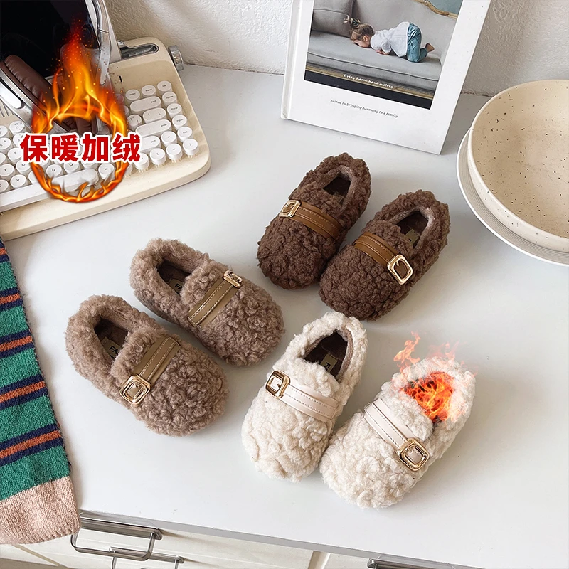 女童毛毛鞋2025年冬季新款小女孩加绒保暖休闲一脚蹬居家外穿棉鞋