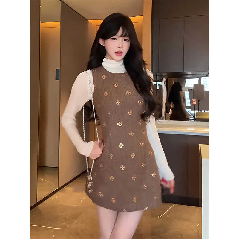 法式复古小香风2025秋高级感气质名媛打底衣背心千金连衣裙两件套