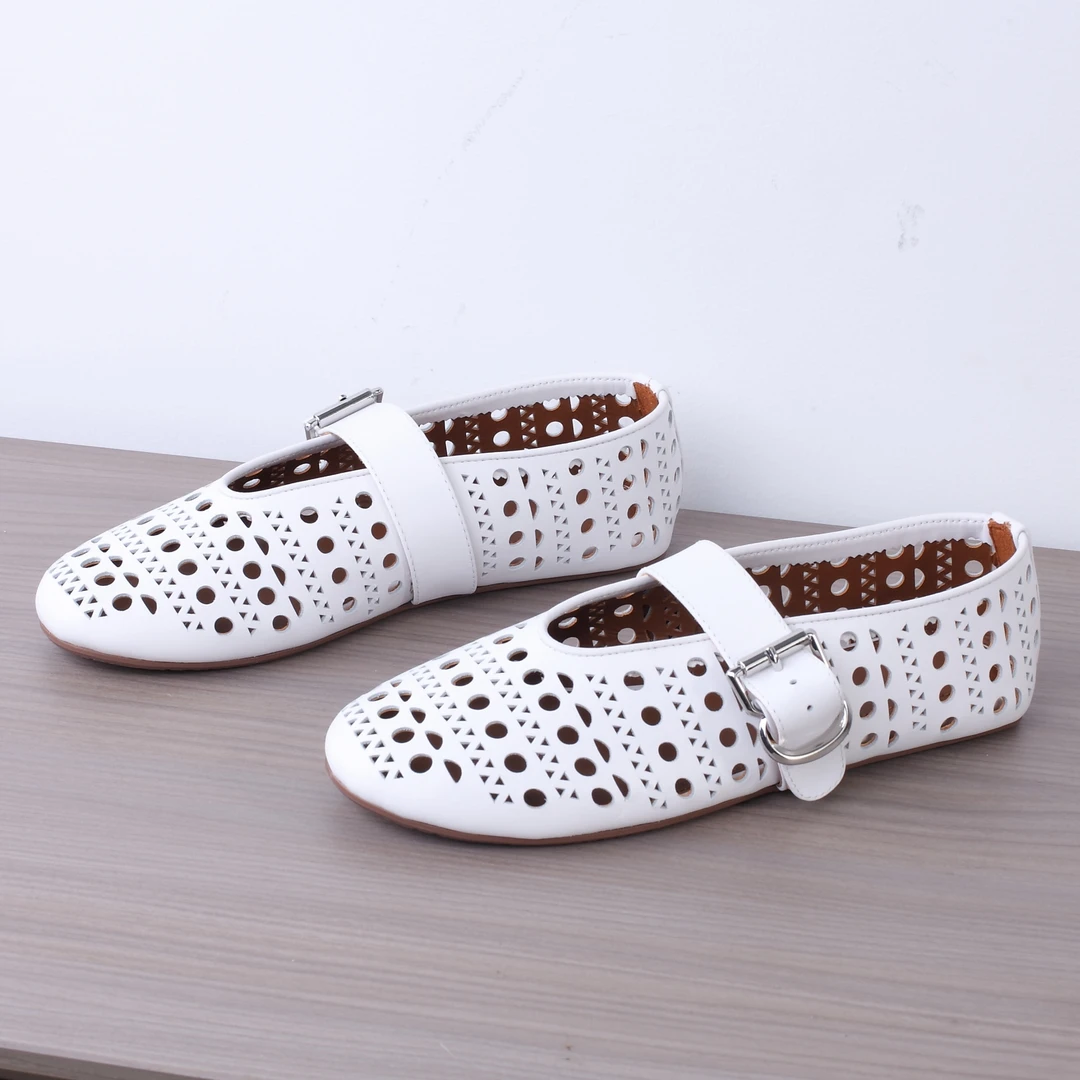 镂空玛丽珍鞋夏季清凉透气不闷脚真皮舒适清爽白色佑杨SYQ2025006
