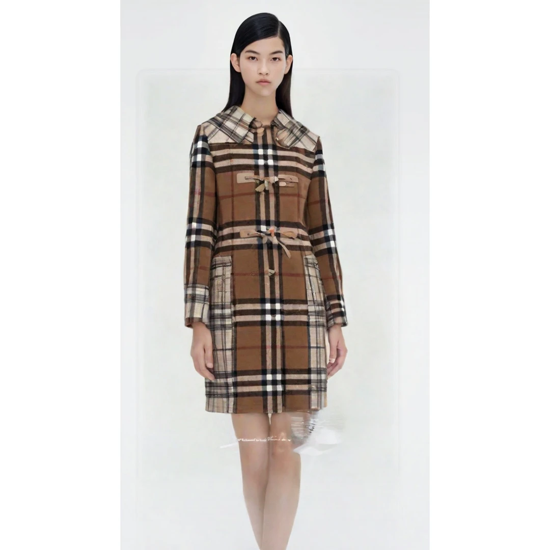 未使用 BURBERRY/博柏利 巴宝莉牛角扣格纹大衣