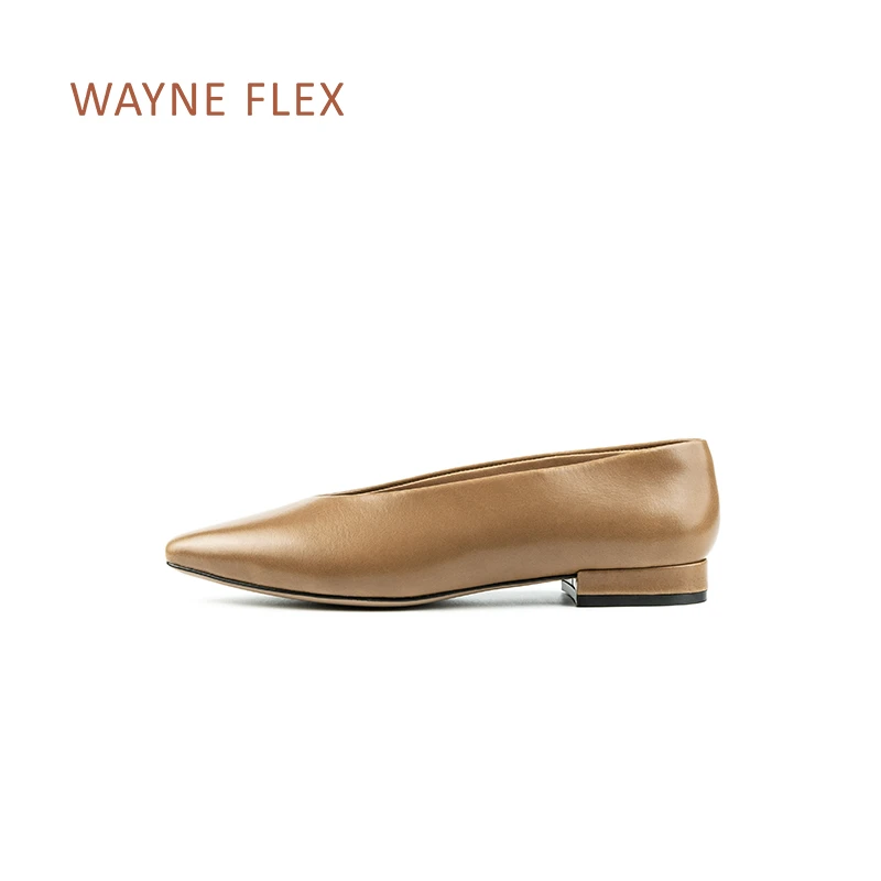 韦恩Wayne Flex复古时尚真皮浅口气质尖头舒适奶奶鞋1224