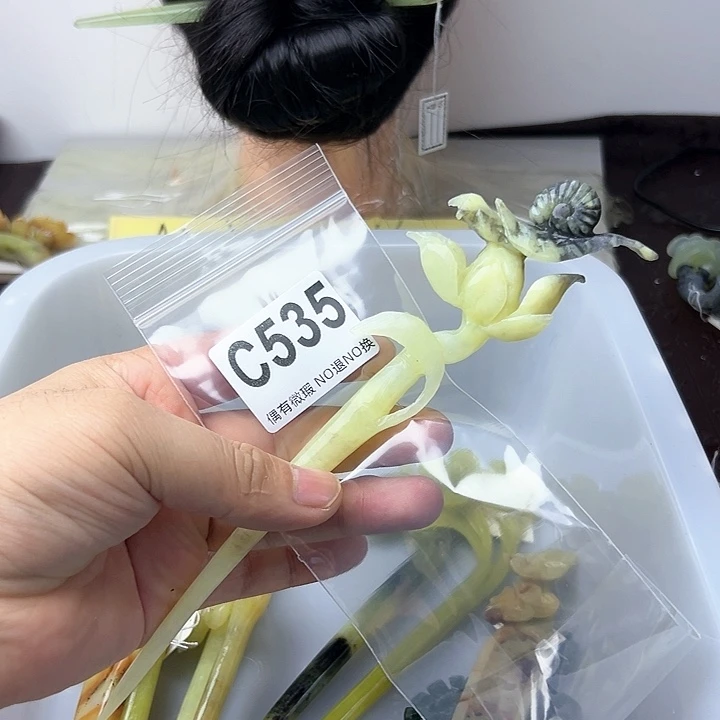 蛇纹石玉发饰合金点****6