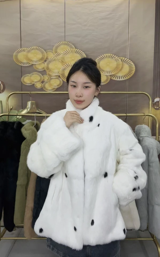 真皮真毛兔毛中长款百搭洋气