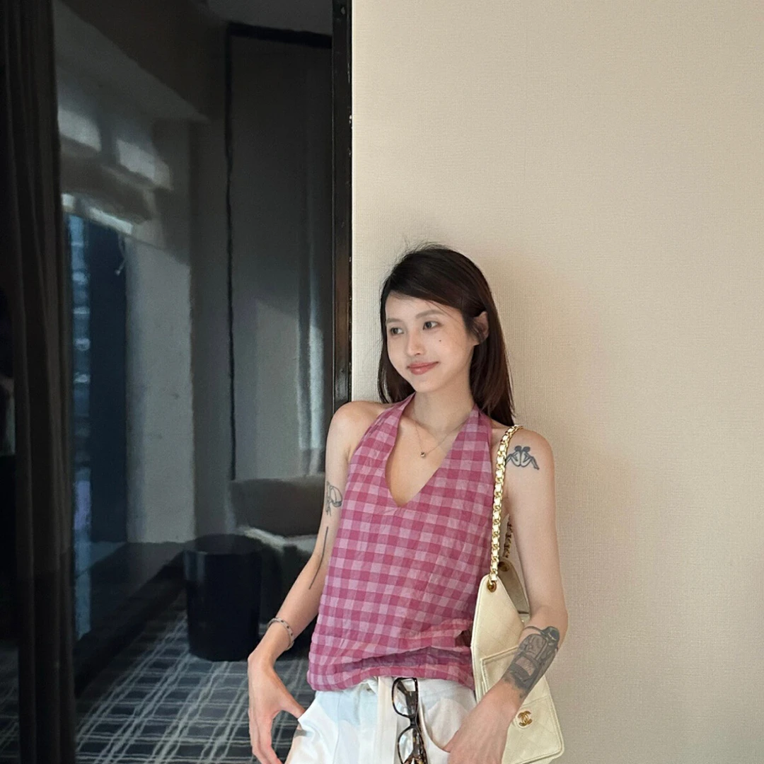 美树 WGWE-系带夏季新款韩系休闲气质显瘦无袖上衣小衫W6172