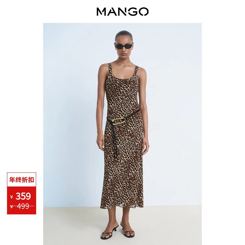 年终折扣MANGO女装连衣裙2025秋装新款豹纹印花无袖长款连衣裙