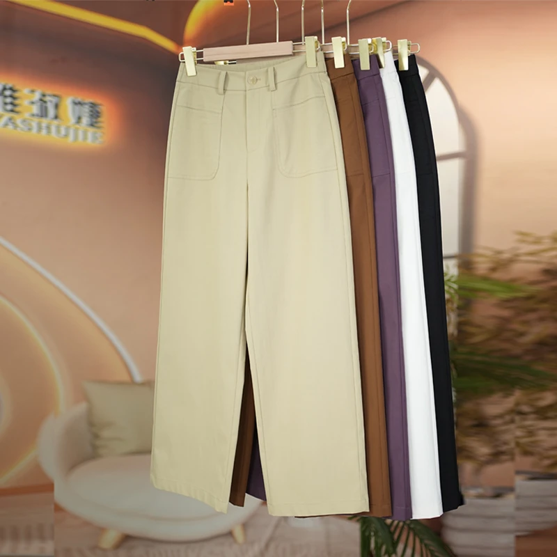 棉感九分直筒裤女春夏新款薄料休闲裤宽松显瘦透气排汗抗皱高腰裤