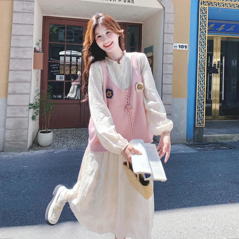 韩系减龄一整套穿搭女春秋2025新款超好看针织马甲连衣裙两件套装