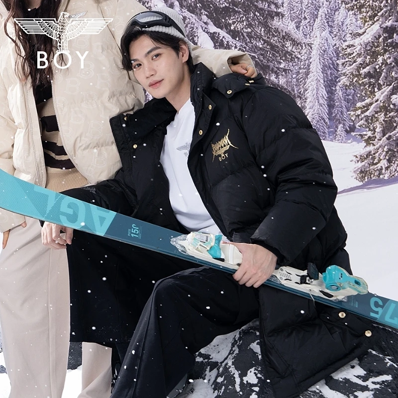 BOY LONDON冬季新品情侣款潮牌保暖可脱卸帽黑色长款羽绒服N26007