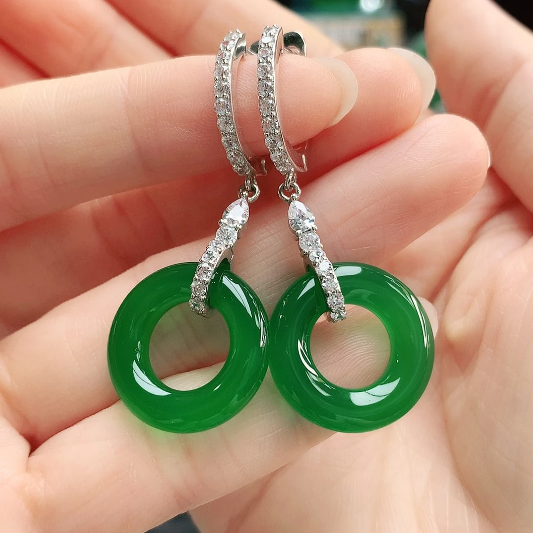 玛瑙/玉髓耳钉银S925镶嵌