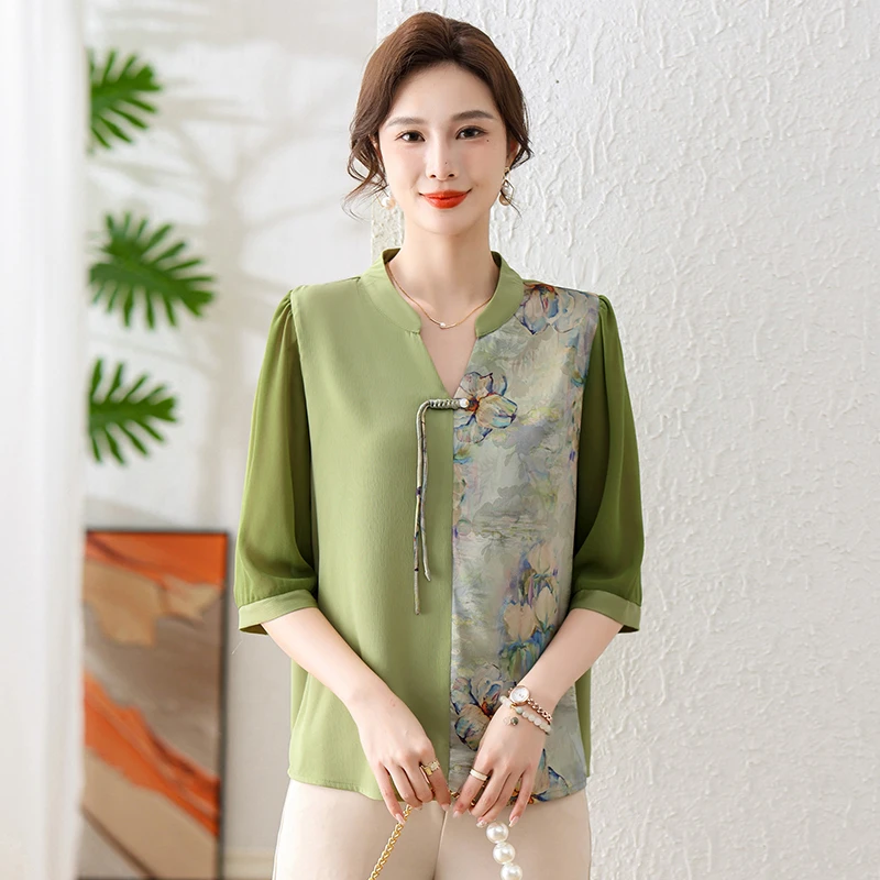 妈妈夏新中式国风小衫2025新款中老年人女装时尚衬衫
