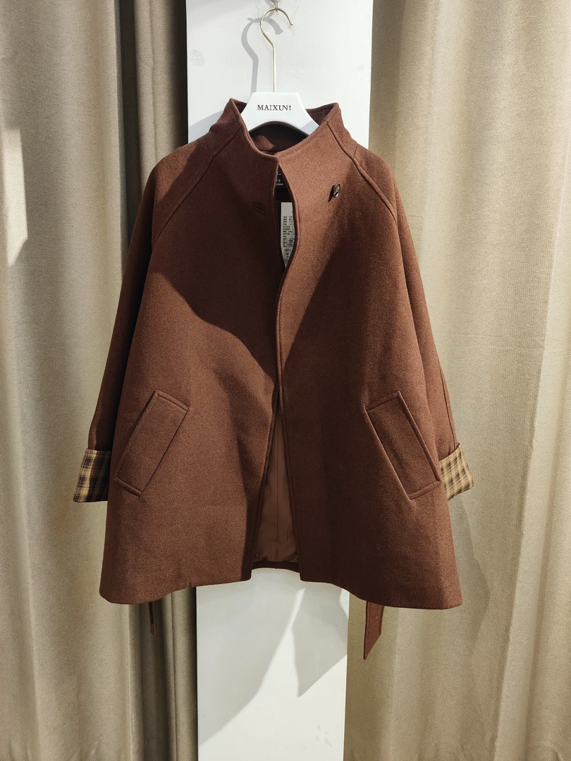 麦寻专柜中长款外套时尚休闲毛呢百搭气质