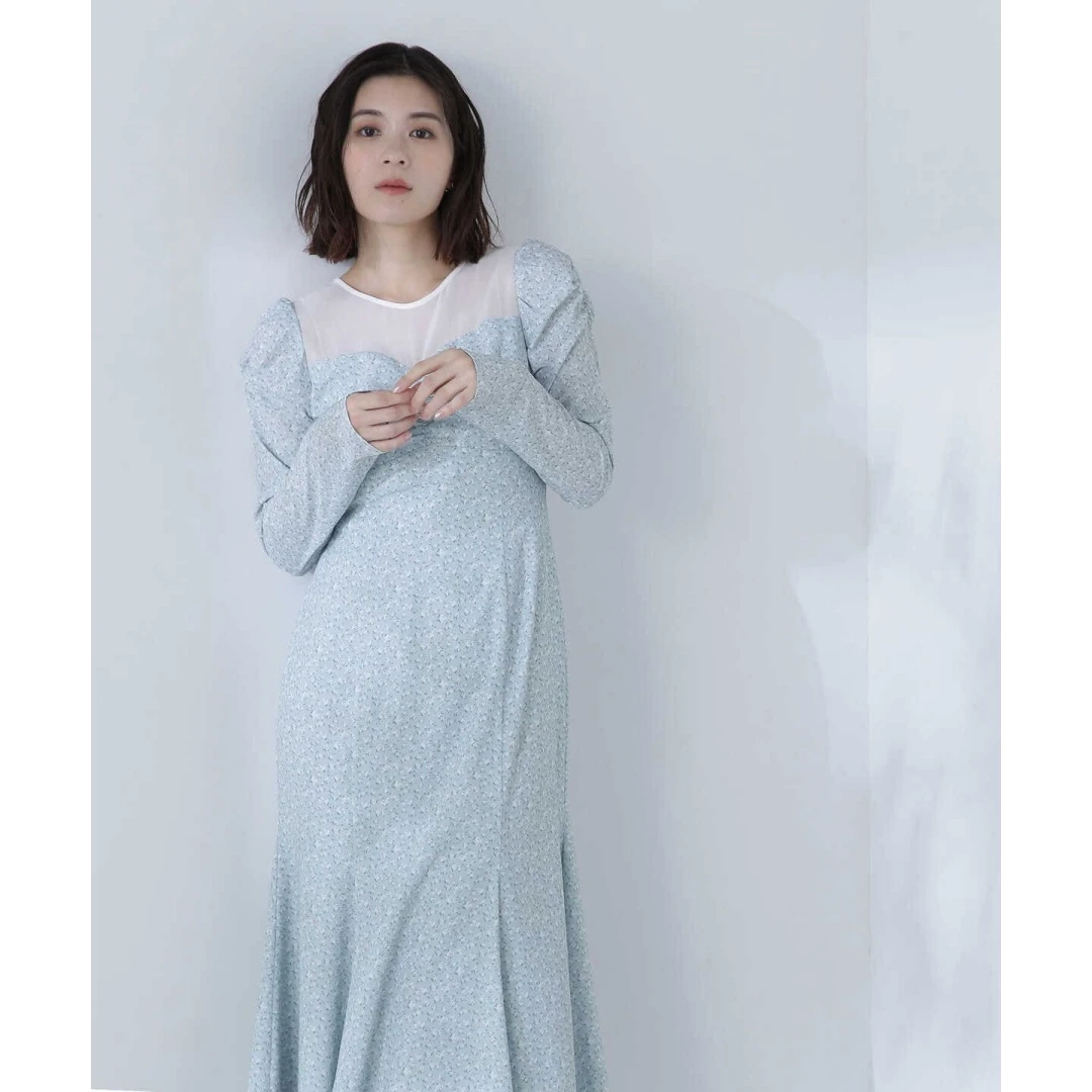 【MonTendre】 秋冬上新 N 时尚拼接薄纱重工花卉印花连衣裙