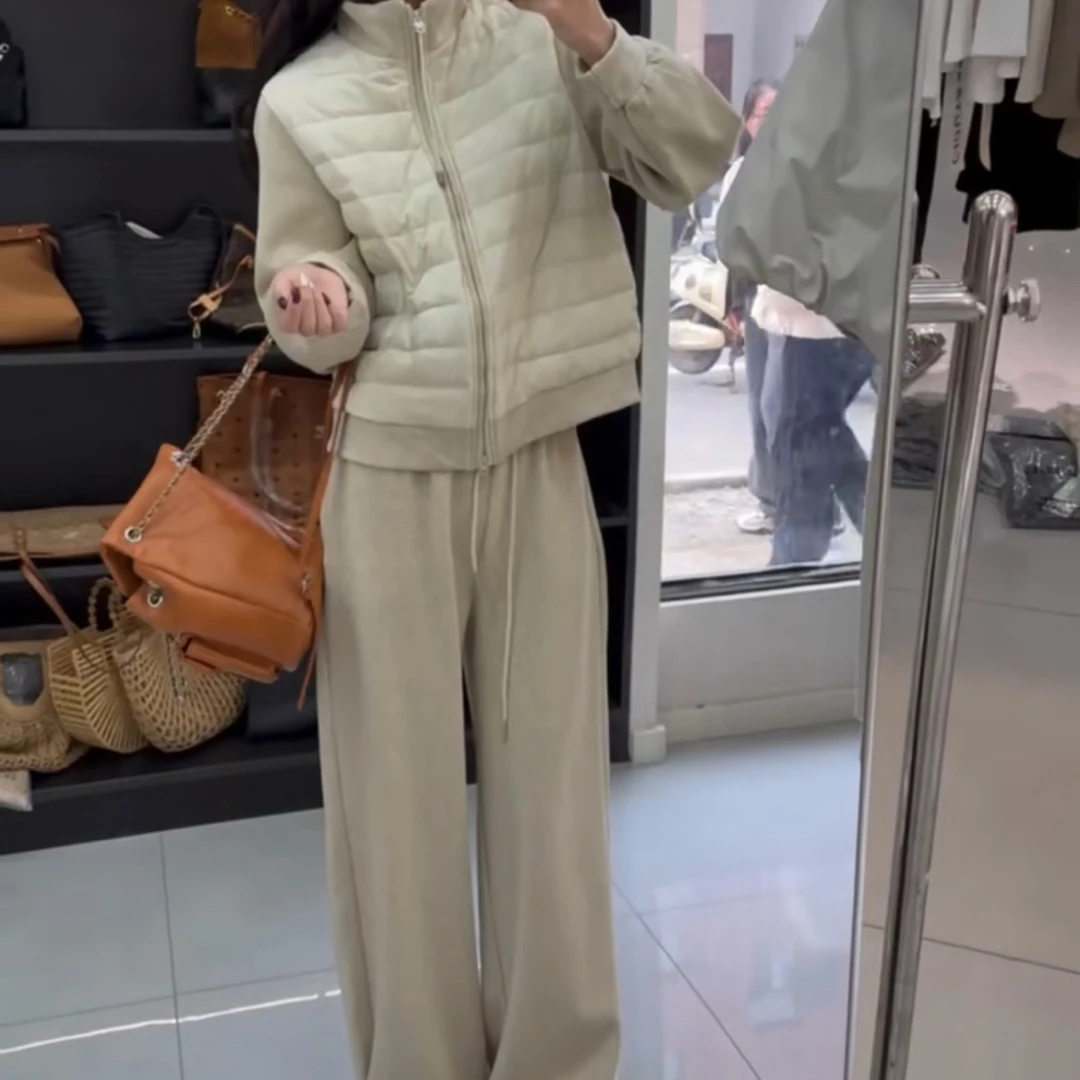 大莹套装冬季韩版百搭显瘦时尚拼接羽绒立领运动慵懒两件套套装