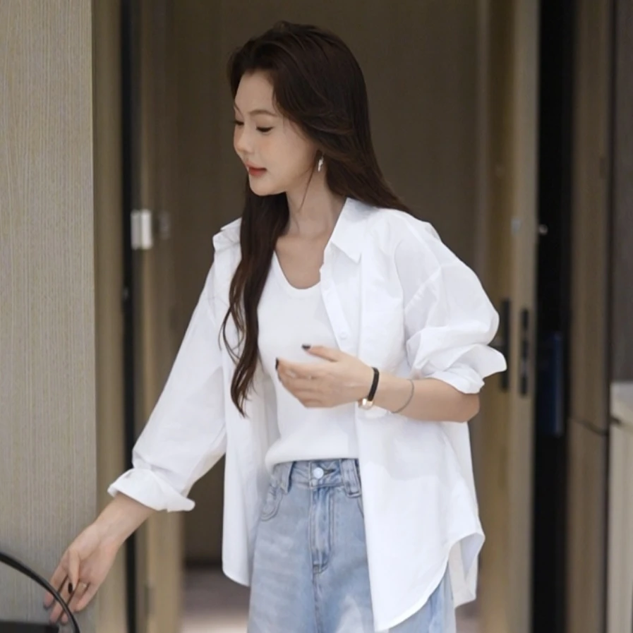2025新款春夏法式设计感上衣内搭夏季防晒衬衣水洗棉薄料薄款