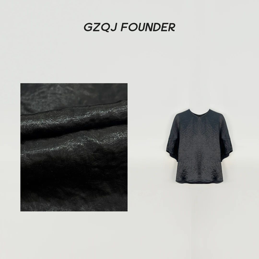 老琴私服【像风一样】 100醋酸小众设计感圆领气质短袖上衣女夏 372