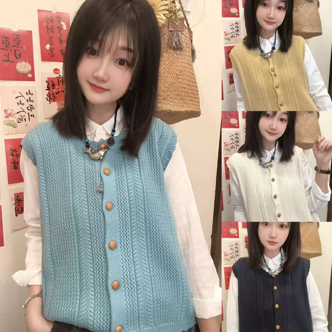 【纯纯爱恋】【超百搭】时尚洋气宽松休闲显瘦纯色镂空针织马甲