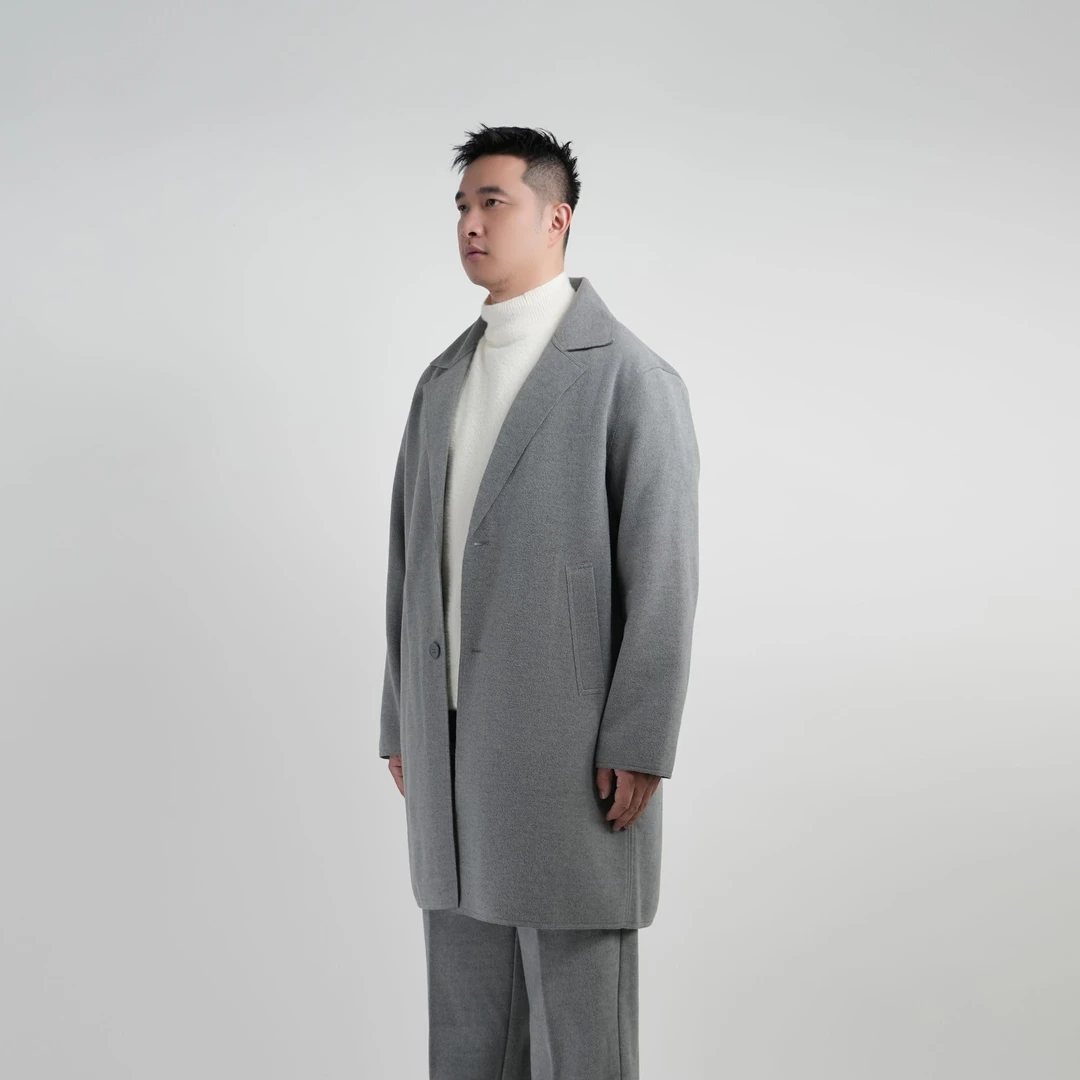 马丁叔叔 秋冬新款短款休闲舒适毛风衣 宽松保暖中款大衣12311