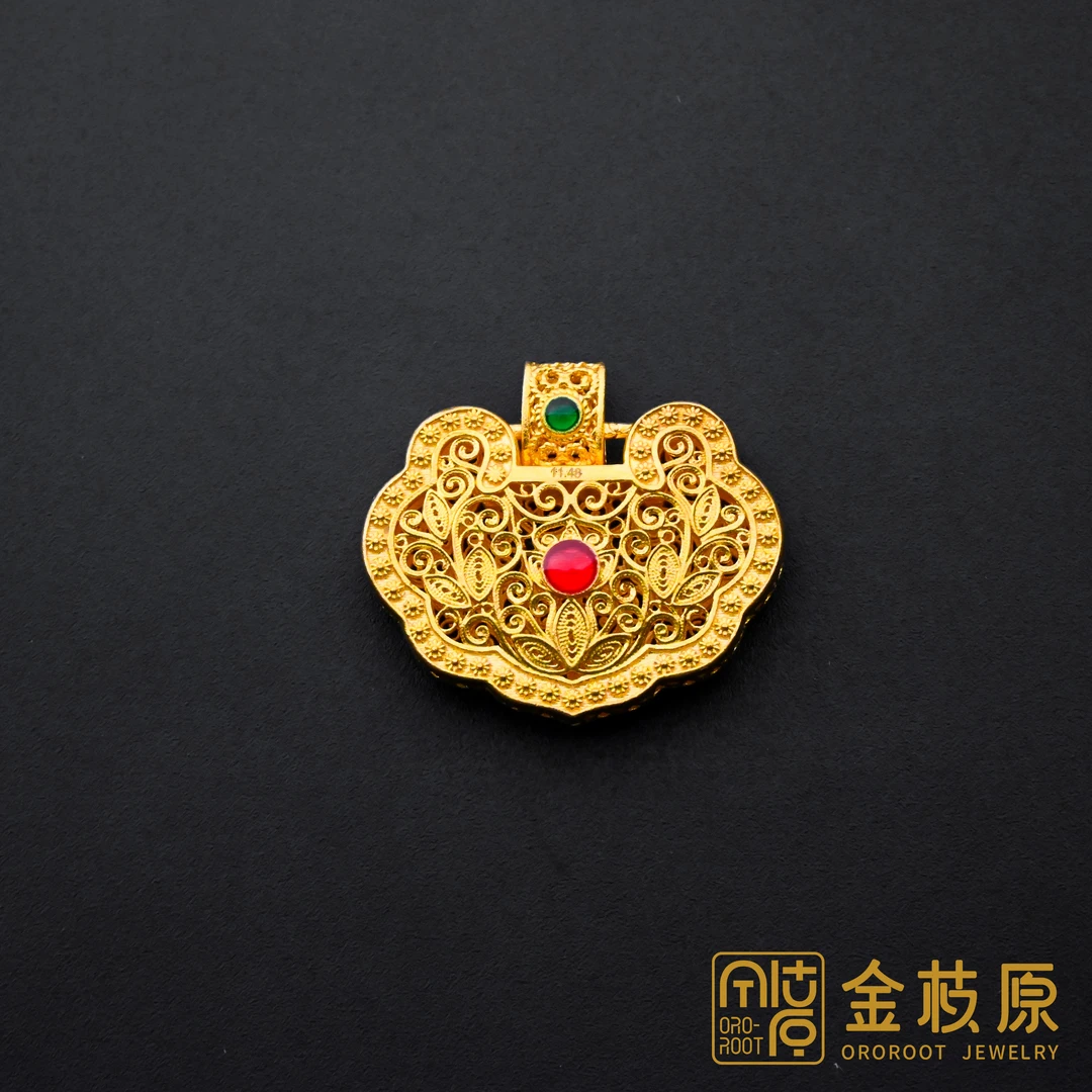 【金枝原】足金999  唐草纹花丝锁包