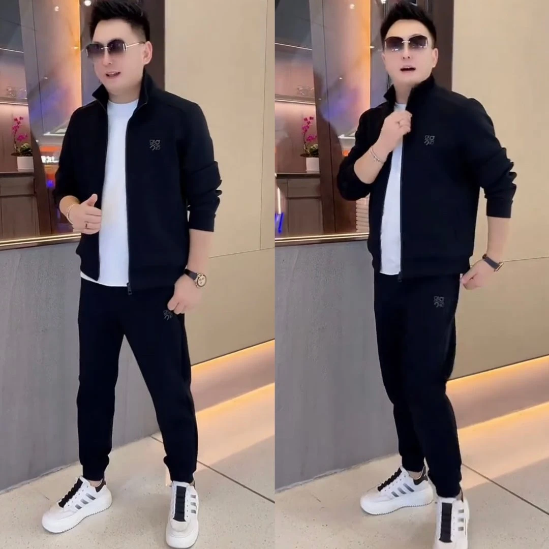2025春季新款时尚休闲运动套装男士潮流百搭开衫外套裤子两件套