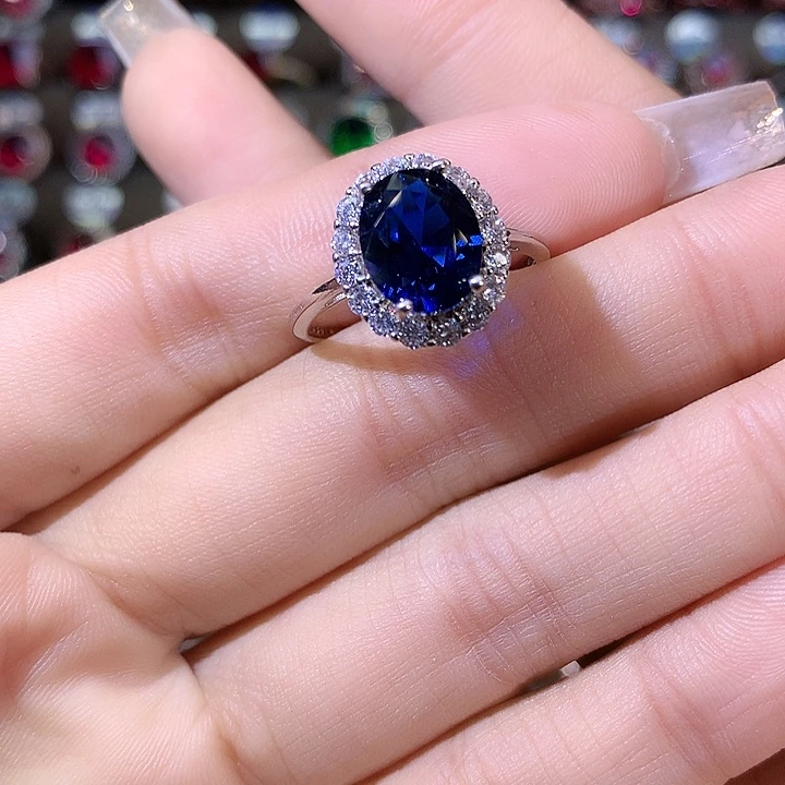 蓝宝石戒指银S925镶嵌白810