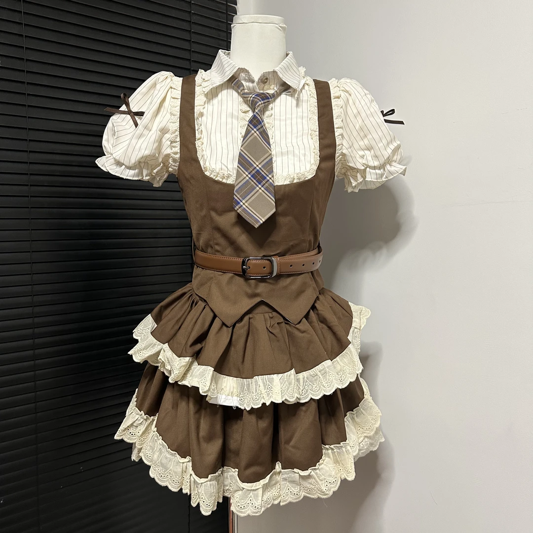 MUA家可可情书少女上衣咖色短裙夏季款