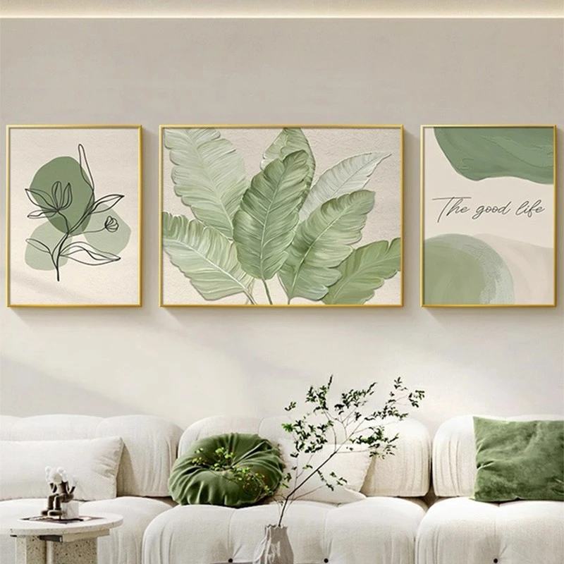 客厅奶油装饰画家大叶大沙发背景墙挂画新款壁画三联墙画