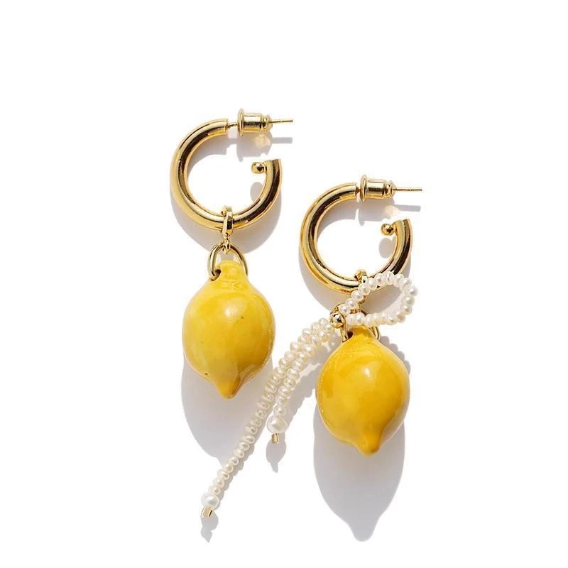 铜合金耳饰 明星同款柠檬之恋耳环意大利索伦托新中式扇形耳饰款