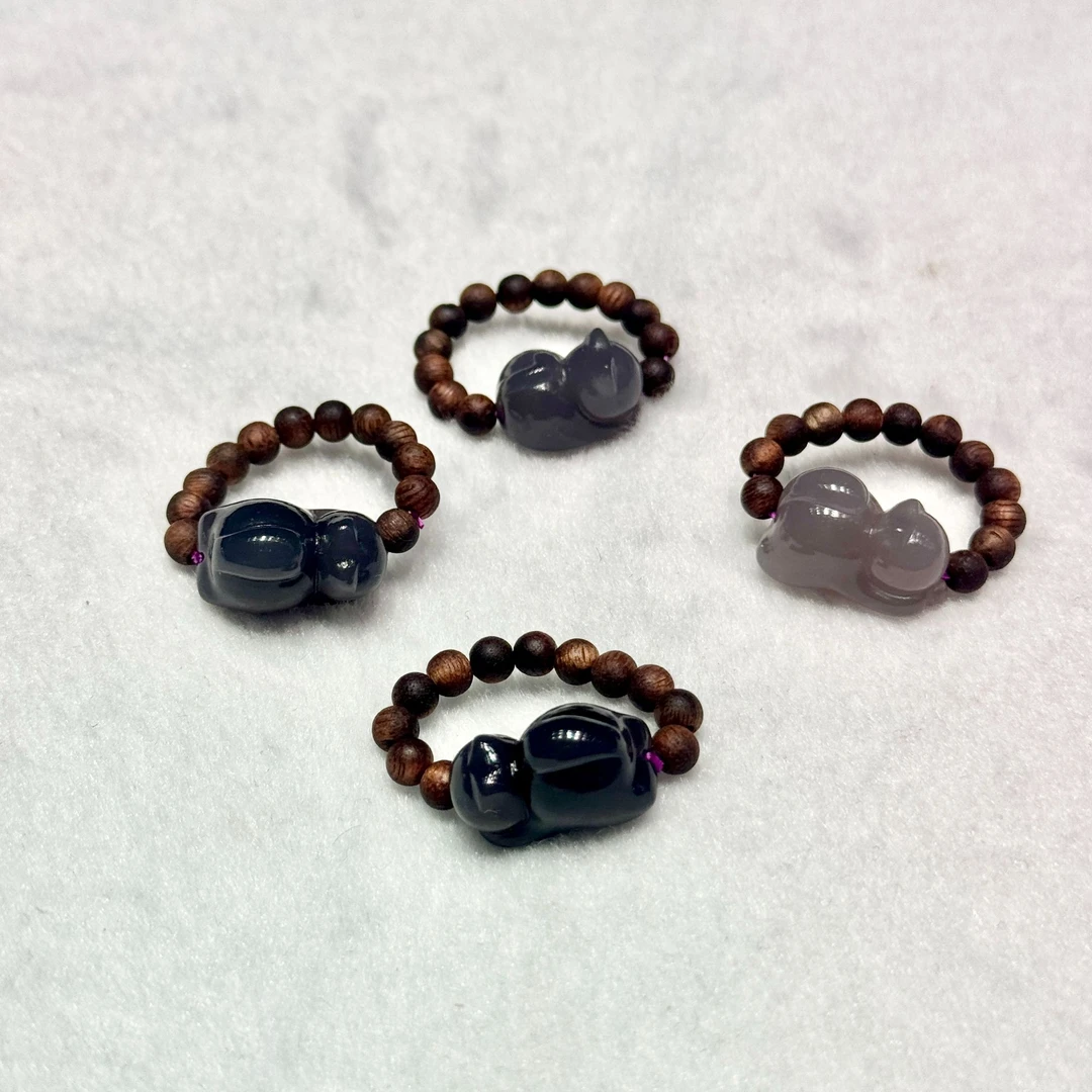 ZBG1378莺歌绿烟紫小猫戒指(天然珠宝多样性发其一）