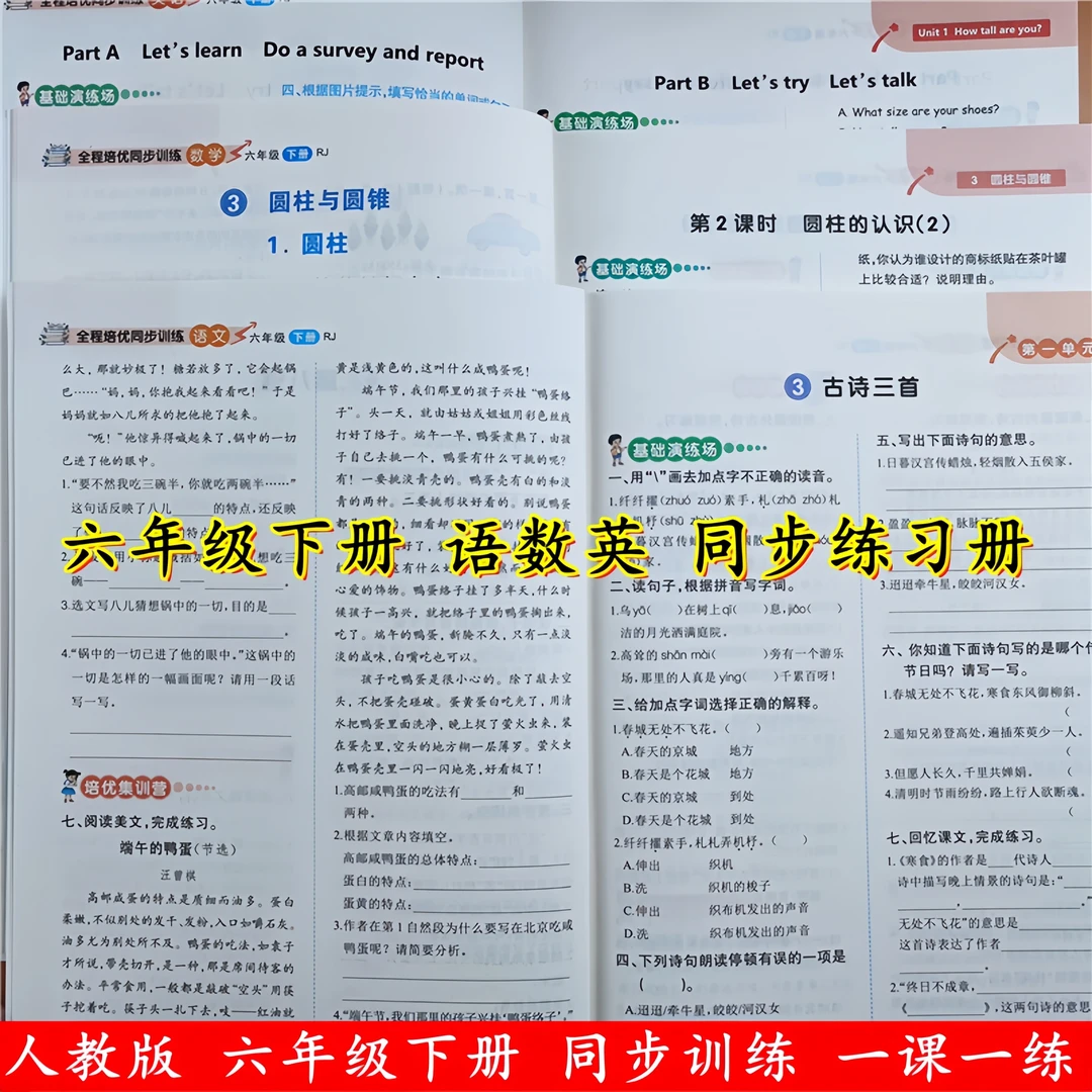 人教版六年级下册同步练习册语文数学英语同步训练一课一练全套