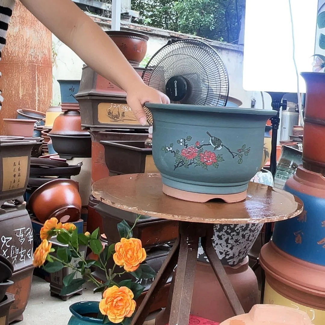 绿色鸟语花香大号花盆紫砂