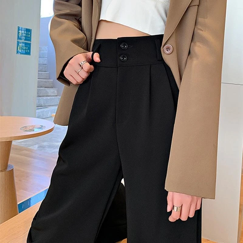 黑色阔腿裤女春秋2022新款高腰垂感显瘦直筒裤拖地裤小个子西装裤
