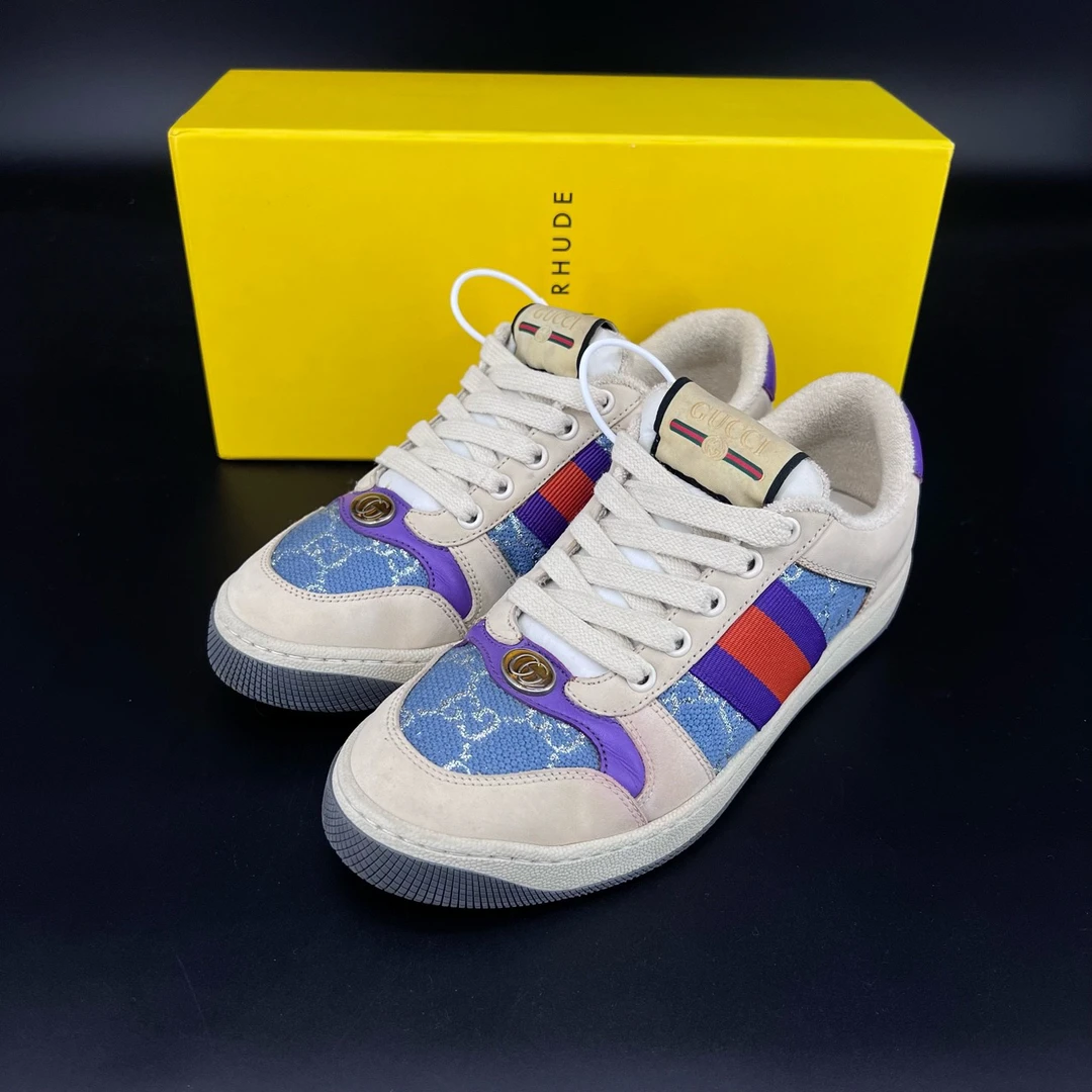 95新 GUCCI/古驰 码数36.5鞋皮革 GG珐琅 蓝紫 原盒CH22769