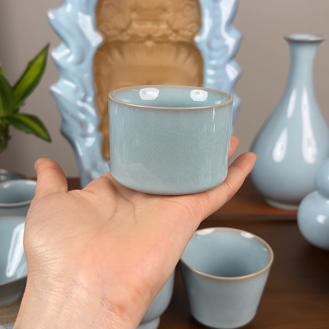 摆件天青釉支钉直口杯