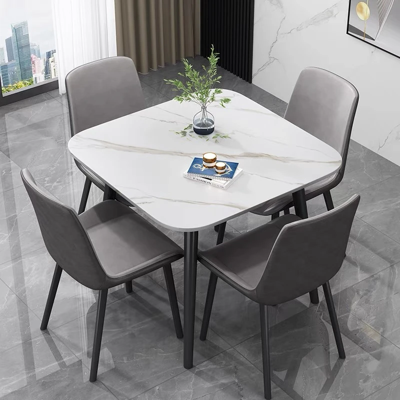 岩板正方形岩板餐桌椅组合家用奶茶店休闲接待洽谈棋牌室麻将椅子
