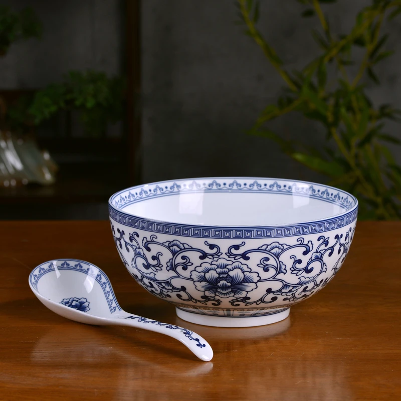 景德镇青花瓷大碗釉下彩汤碗加厚不烫手大容量碗酸菜鱼碗圆形大碗