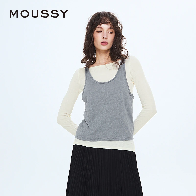 moussy 2025秋季新品慵懒感两件套叠穿打底针织上衣028ISZ80-0471