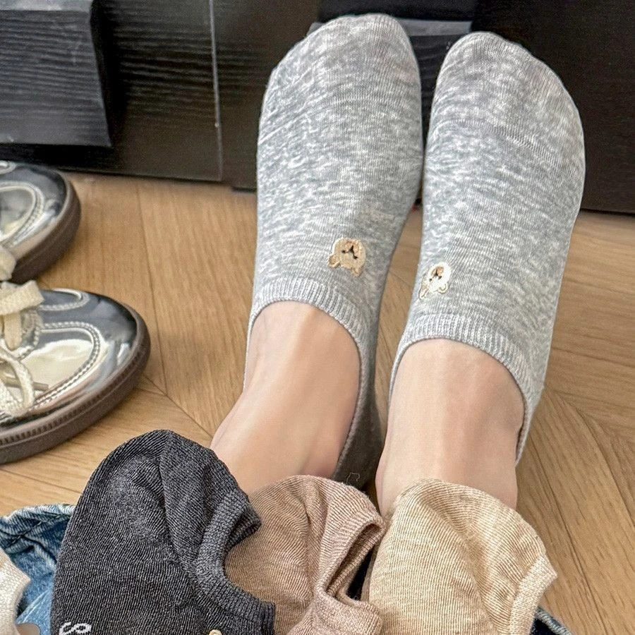 袜子女小熊可爱船袜新款夏天纯棉不掉跟防滑浅口隐形夏季薄款