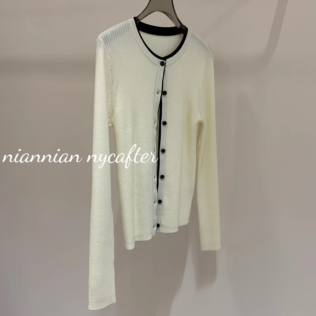 [春夏2025][含莱赛尔]修身针织开衫撞色针织衫门襟纽扣设计mm1847