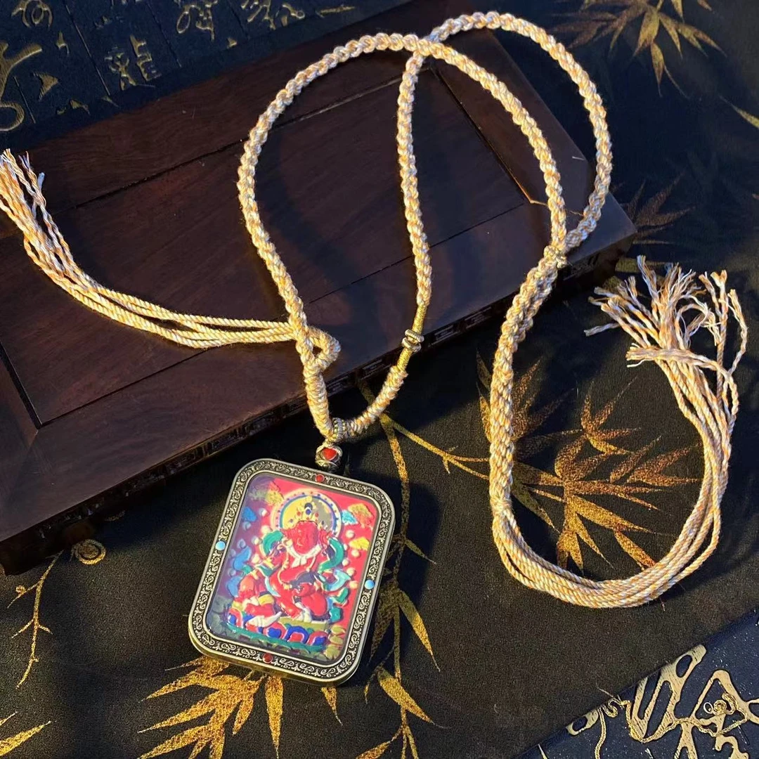 含辰砂工艺品朱砂黄财神唐卡吊坠 藏式民族风吊坠