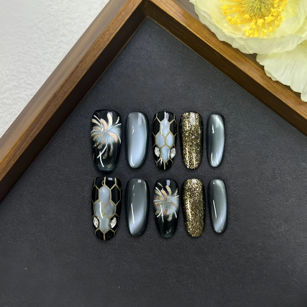 美甲熊原创高级轻奢纯手工穿戴甲 中椭圆 23mm 49012