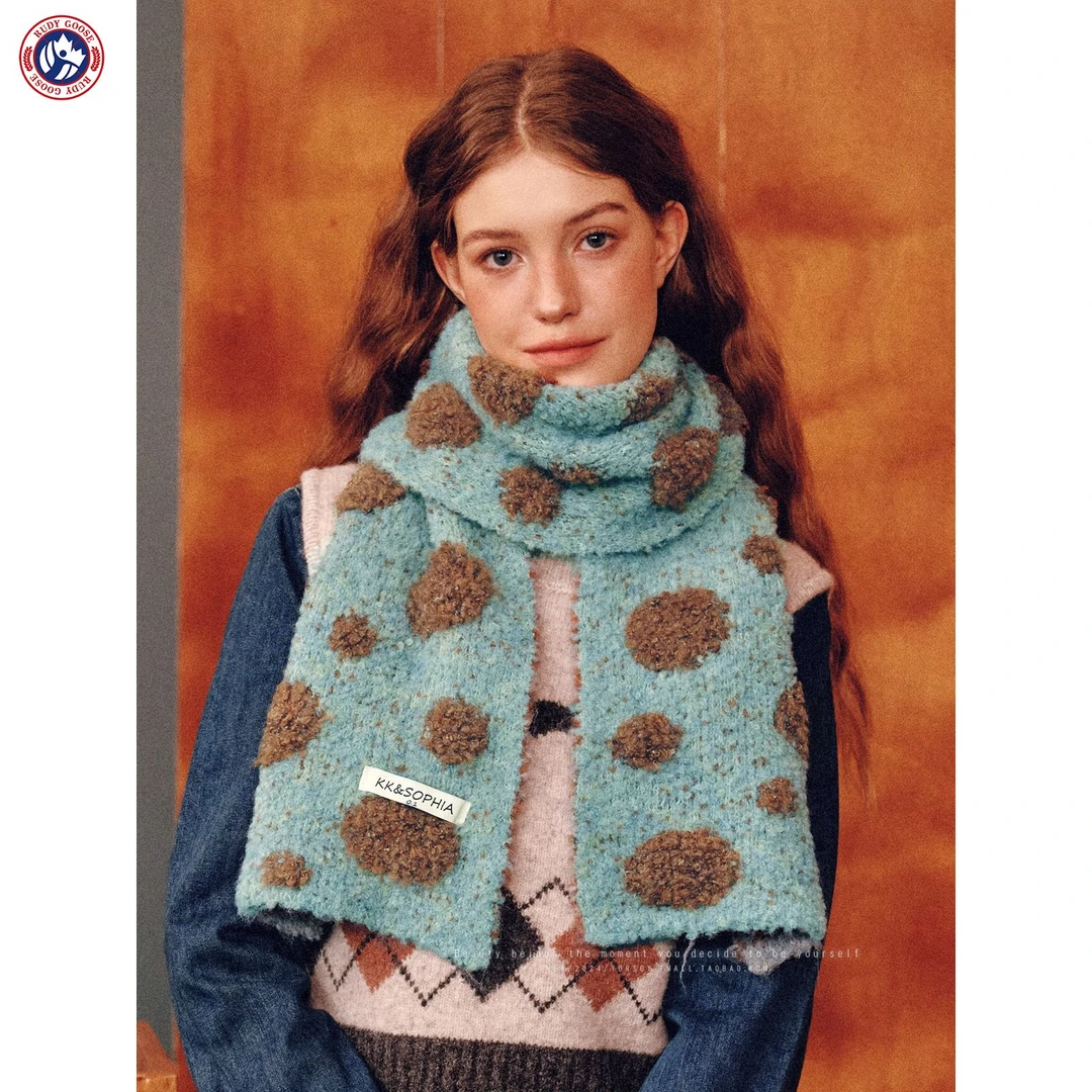 加拿大RUDY GOOSE鹅含羊毛高级学院风氛围感显白蓝色围巾女冬季针