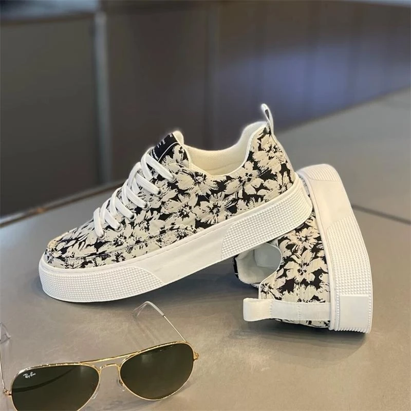 透气橡胶极简印花拼色圆头潮牌男鞋厚底系带休闲运动板鞋鞋子夏季