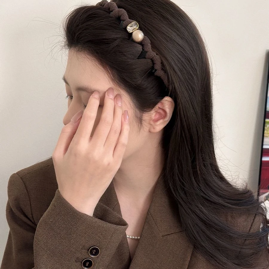 珍珠高颅顶发箍带齿防滑头饰女秋冬2025新款高级感日常外戴头箍