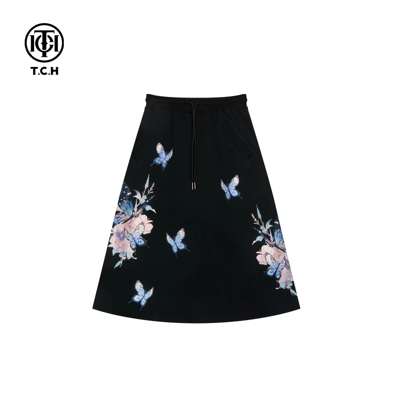 TCH轻奢烫钻工艺休闲通勤百搭国风A字半身裙女T72C226005私服tch